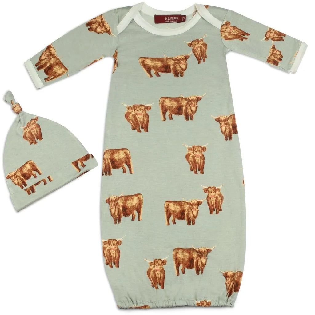 Milkbarn Highland Cow Newborn Gown & Hat Set | newcondosarlington