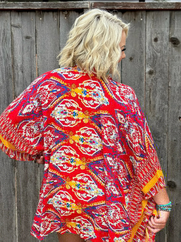 Mae Red Short Sleeve Kimono | newcondosarlington