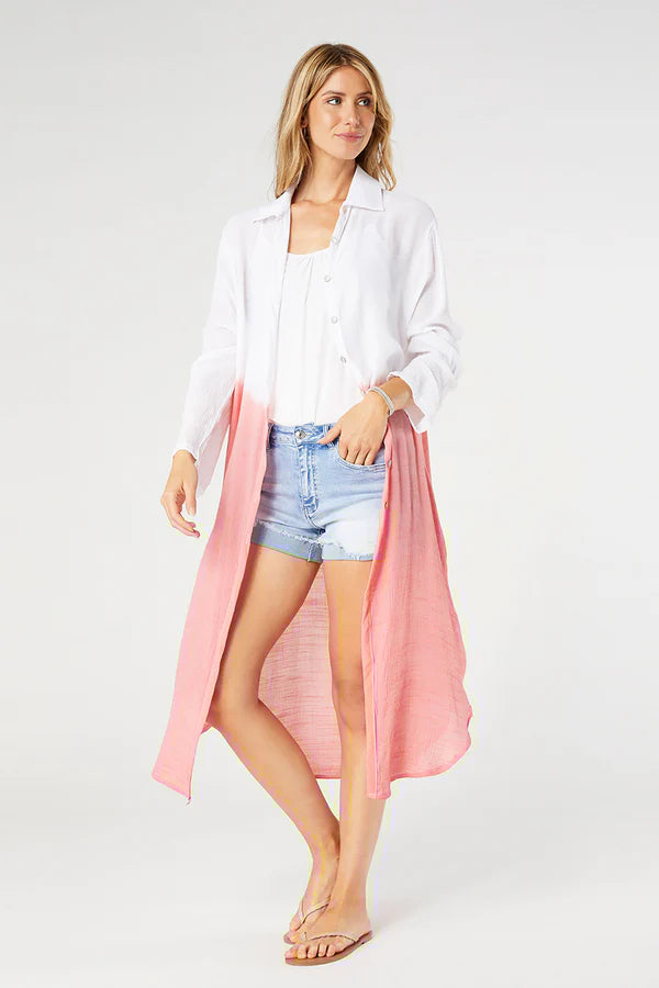 Valentina Dip Dye Long Button Up Tunic | newcondosarlington